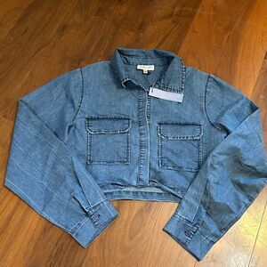 Indulge in Blue women's denim blue chambray front knotted long sleeve blouse siz